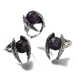 Natural Amethyst Wings Adjustable Rings&nbsp;RJEW-K241-04AS-08