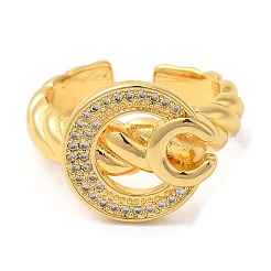 Flat Round Cubic Zirconia Open Cuff Rings&nbsp;RJEW-U008-37G