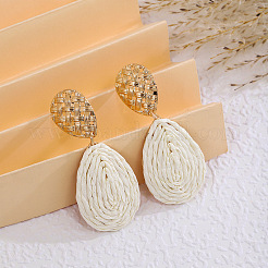 Bohemian Style Raffia & Iron Dangle Stud Earrings&nbsp;FS-WGF5ABF-06