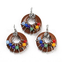 Chakra Natural & Synthetic Mixed Gemstone Flat Round Pendants&nbsp;G-Z033-06P