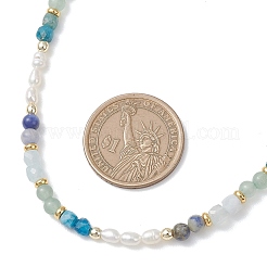 Natural Aquamarine & Sodalite & Green Aventurine Round Cube and Natural Pearl Rice Beaded Necklaces&nbsp;NJEW-JN05868-01