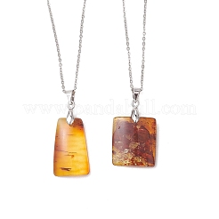 Natural Amber Rectangle Pendant 304 Stainless Steel Satellite Chain Necklaces&nbsp;NJEW-JN05981-01
