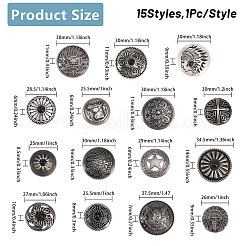 15 Sets 15 Styles Eagle/Star/Flower Pattern Alloy & Imitation Turquoise Craft Solid Screw Rivet&nbsp;FIND-CA0008-73