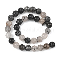 Natural Tourmalinated Quartz/Black Rutilated Quartz Beads Strands&nbsp;G-D361-01A-6-7mm