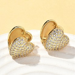 Heart Brass Micro Pave Clear Cubic Zirconia Hoop Earrings&nbsp;EJEW-A132-15G