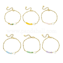 Dyed Natural White Jade & Freshwater Shell Beads Link Bracelets&nbsp;BJEW-JB13683