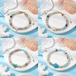 4Pcs 4 Style Natural Flower Amazonite Round Beaded Braided Bead Bracelets Sets&nbsp;BJEW-SC0001-51