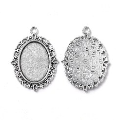 Tibetan Style Antique Silver Alloy Flat Oval Pendant Cabochon Settings&nbsp;X-TIBEP-M022-19AS