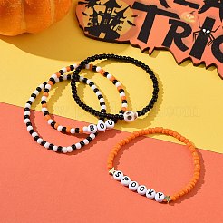 4Pcs 4 Styles Glass Seed & Acrylic & Synthetic Turquoise Skull Beaded Stretch Bracelets Set&nbsp;BJEW-TA00263