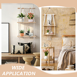 4Pcs Wood & Woven Cotton Macrame Wall Hanging Book Potted Plant Storage Holder&nbsp;AJEW-WA0003-57