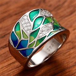 Brass Micro Pave Cubic Zirconia and Enamel Finger Rings&nbsp;FS-WGC3946-02