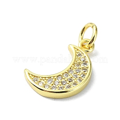 Moon Theme Brass Micro Pave Clear Cubic Zirconia Charms&nbsp;KK-H475-57G-06