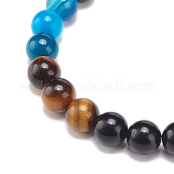 Natural Agate & Tiger Eye & Black Onyx Round Beaded Stretch Bracelet&nbsp;BJEW-JB08400-02