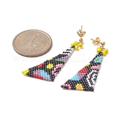 Glass Seed Braided Triangle Dangle Earrings&nbsp;EJEW-MZ00068