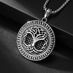 Tibetan Style Alloy Tree of Life Pendant Box Chain Necklaces&nbsp;PW-WGFD1C3-01