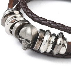 PU Leather & Waxed Cords Triple Layer Multi-strand Bracelets&nbsp;BJEW-G709-03