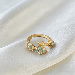 Brass Micro Pave Cubic Zirconia Cuff Open Rings for Women&nbsp;WGE0CB8-01