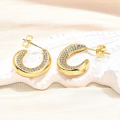 Brass Micro Pave Clear Cubic Zirconia Stud Earrings for Women&nbsp;EJEW-U056-04B-G