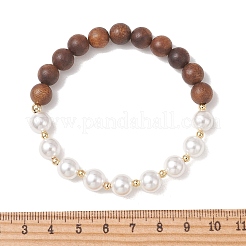 Shell Pearl & Sandalwood Beaded Stretch Bracelets for Women&nbsp;BJEW-TA00728