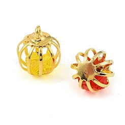 Brass Glass Bead Cage Pendants&nbsp;KK-T080-30G-M