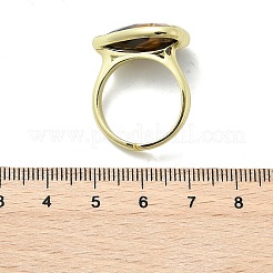 Heart Brass Natural Tiger Eye Finger Rings&nbsp;X-RJEW-D304-01G-D