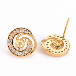 Brass Micro Pave Clear Cubic Zirconia Stud Earring Findings&nbsp;KK-S356-245-NF