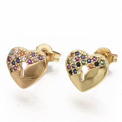 Brass Micro Pave Colorful Cubic Zirconia Stud Earrings&nbsp;EJEW-S208-034