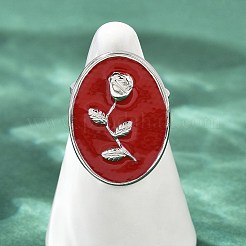Oval with Rose Pattern 304 Stainless Steel Enamel Finger Rings for Women&nbsp;RJEW-G355-10P-02