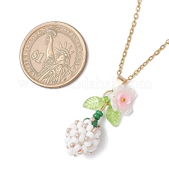 Glass Seed Beaded & Imitation Pearl Flower Pendant 304 Stainless Steel Cable Chain Necklaces for Women&nbsp;NJEW-MZ00115-04