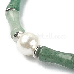2Pcs 2 Style Natural Green Aventurine Bamboo & Shell Pearl Beaded Stretch Bracelets Set&nbsp;BJEW-TA00309