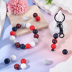 50Pcs 5 Colors Silicone Beads Loose Silicone Beads Kit Leopard Print Silicone Beads for Keychain Making Bracelet Necklace&nbsp;SIL-TA0003-35B