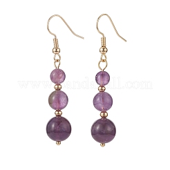 Natural Gemstone Round Beaded Long Dangle Earrings&nbsp;EJEW-JE05017