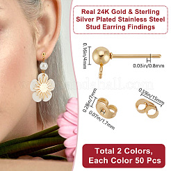 100Pcs 2 Colors 304 Stainless Steel Stud Earring Findings&nbsp;STAS-BBC0006-06