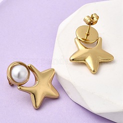 201 Stainless Steel ABS Plastic Pearl Stud Earrings&nbsp;EJEW-Z151-13G-05