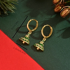 Brass Enamel Christmas Tree Hoop Earrings&nbsp;YN0293