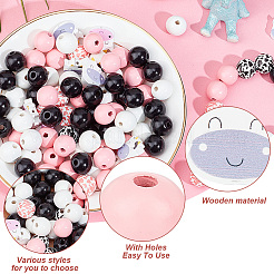 120Pcs 7 Styles Cow Theme Painted Natural Wood Beads&nbsp;WOOD-GO0001-08
