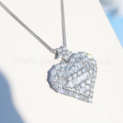 Brass Pave Clear Cubic Zirconia Flower Heart Pendant Necklaces for Women&nbsp;FS-WG57C53-01