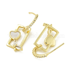Heart with Butterfly Brass Clear Cubic Zirconia Stud Earrings&nbsp;EJEW-Q390-06G