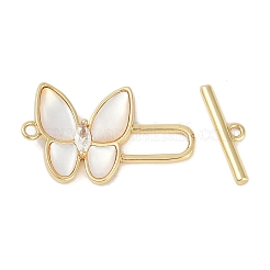Brass Micro Pave Clear Cubic Zirconia Toggle Clasps&nbsp;KK-K391-21G-02