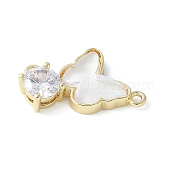 Brass Micro Pave Cubic Zirconia and Glass Connector Charms&nbsp;KK-F892-48G-01