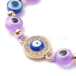 Evil Eye Resin Bead & Flat Round Alloy Rhinestone Braided Beaded Bracelets for Girl Women&nbsp;BJEW-JB08740-01