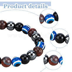 4Pcs 4 Colors Evil Eye Dyed Natural Tiger Eye & Black Agate Round Beaded Stretch Bracelets Set&nbsp;BJEW-FI0001-44