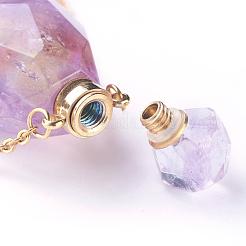 Natural Amethyst Openable Perfume Bottle Pendant Necklaces&nbsp;NJEW-G325-01G
