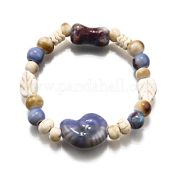 Handmade Porcelain Beads & Synthetic Howlite Beads Stretch Bracelets for Women&nbsp;LS-BJEW-D307-01C