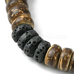 Natural Lava Rock & Coconut Disc Beaded Stretch Bracelet&nbsp;BJEW-JB09805