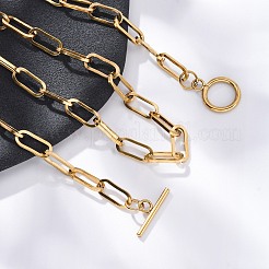 Unisex PVD Vacuum Plating 304 Stainless Steel Paperclip Chain Necklaces&nbsp;NJEW-H215-02G