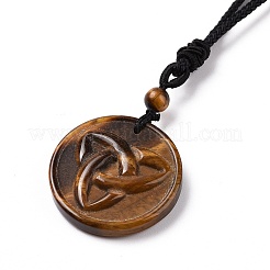 Adjustable Natural Tiger Eye Sailor's Knot Pendant Necklace with Nylon Cord for Women&nbsp;NJEW-L171-02A