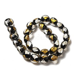 Handmade Gold Foil and Silver Foil Lampwork Flat Round Beads&nbsp;FOIL-C001-02H
