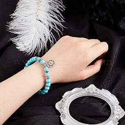 Synthetic Turquoise Beaded Stretch Bracelet with 304 Stainless Steel Compass Charms&nbsp;BJEW-OC0001-17