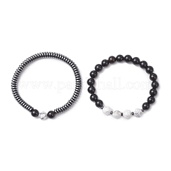 2Pcs Narutal & Synthetic Mixed Gemstone Beads Stretch Bracelets&nbsp;BJEW-JB12720-01
